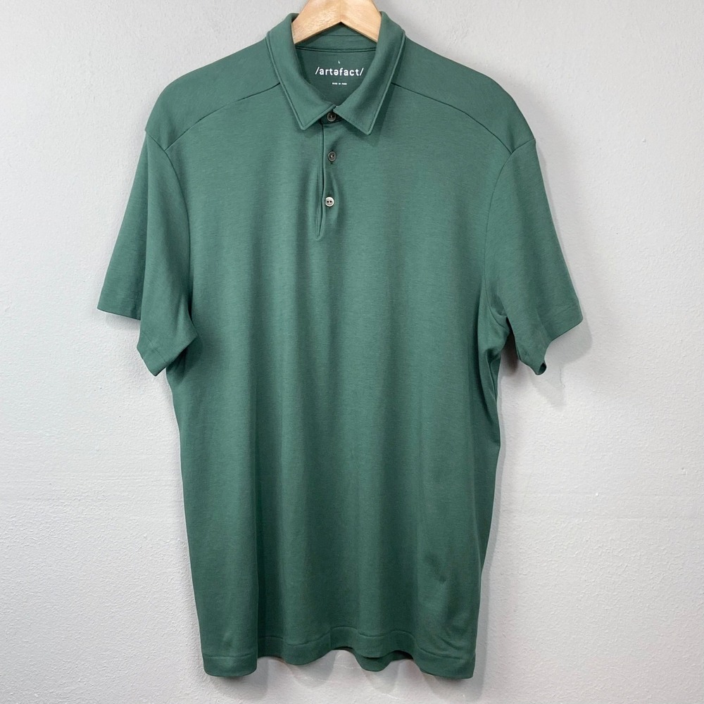 Artefact Polo Shirt Mens L Green 100% Pima Cotton Short Sleeve Knit Top Casual